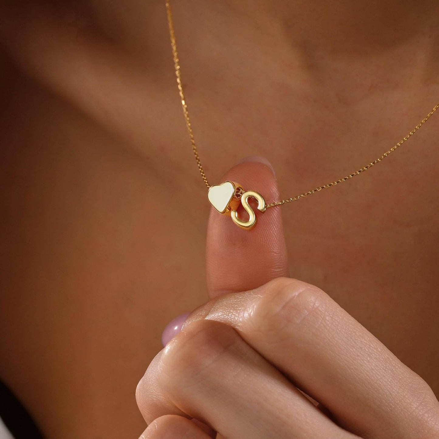 Initial Necklace - 18K Gold Plated Heart Pendant with A-Z Letters, Dainty Birthday Gift for Women and Teen Girls