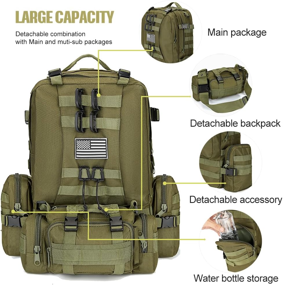 Large Military Tactical Backpack for Men, 40-50L Backpacks for Women, with Molle System