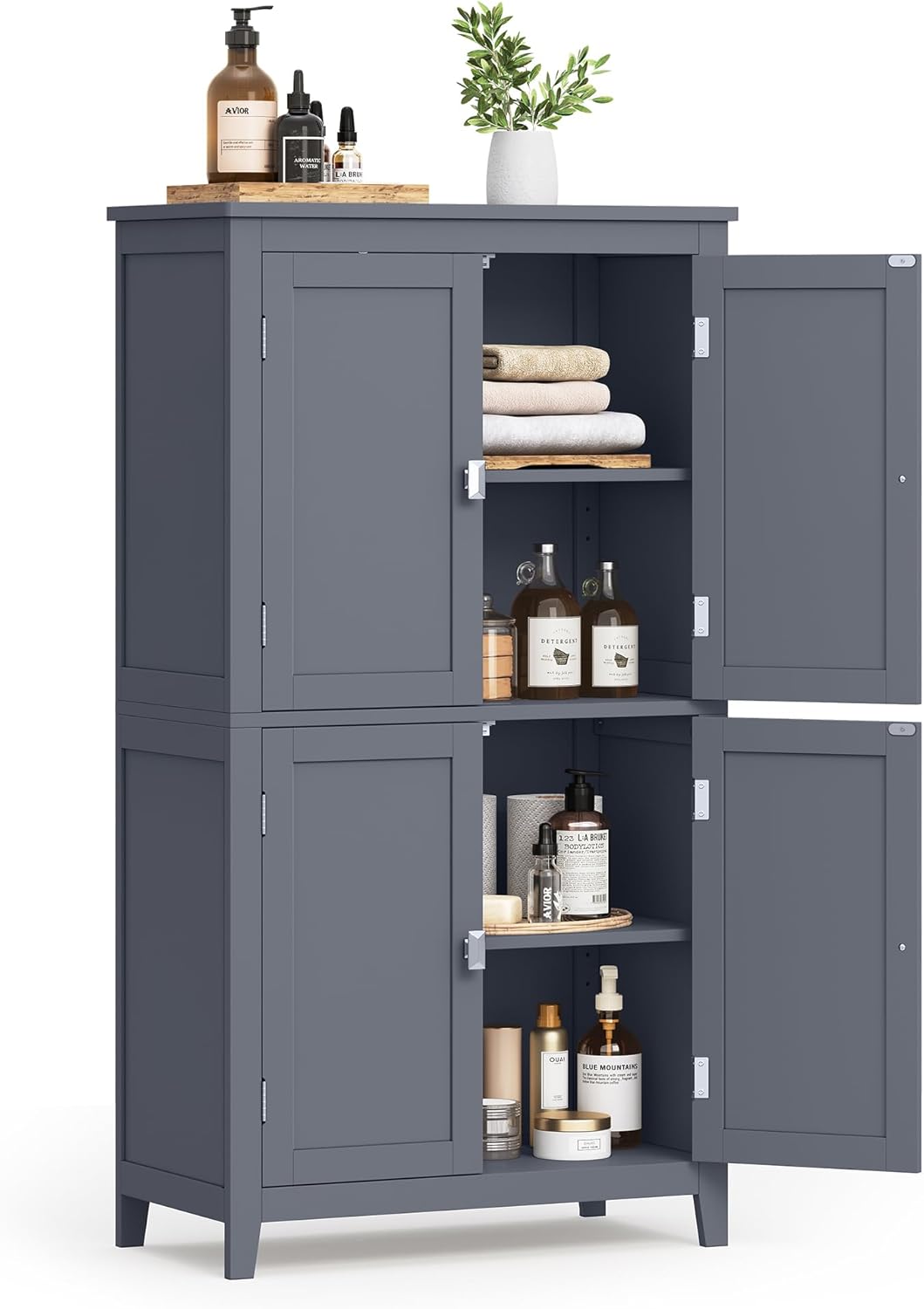 Floor Storage Cabinet, Freestanding Storage Unit with 4 Doors, Adjustable Shelves, for Entryway, Bathroom