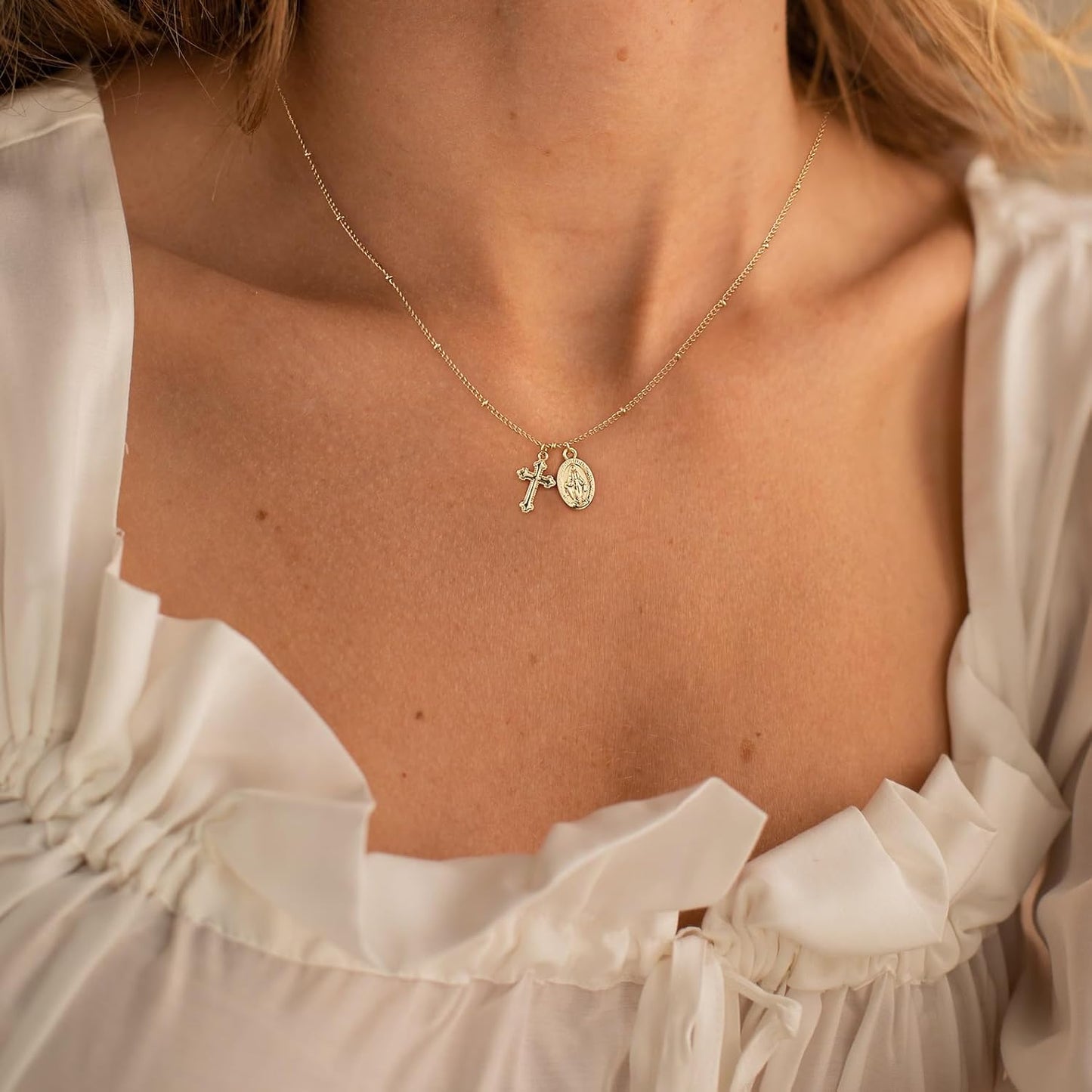 Dainty Small Cross Necklace, 14K Gold Silver Plated Religious Pendant Charm, Baptism Easter Faith Jewelry Gift for Women