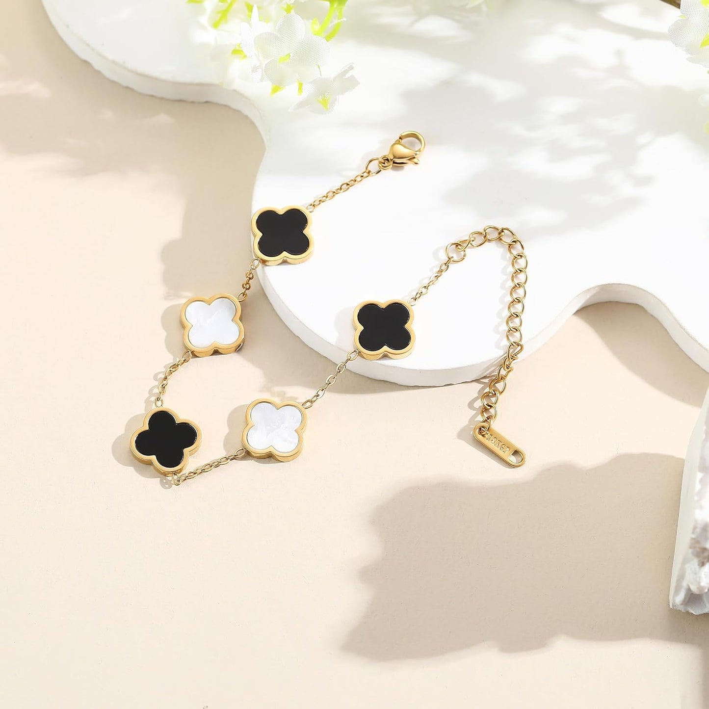 18K Gold Plated Clover Lucky Bracelet for Women White/Black/Red/Green Flower Four Leaf Link Bracelets