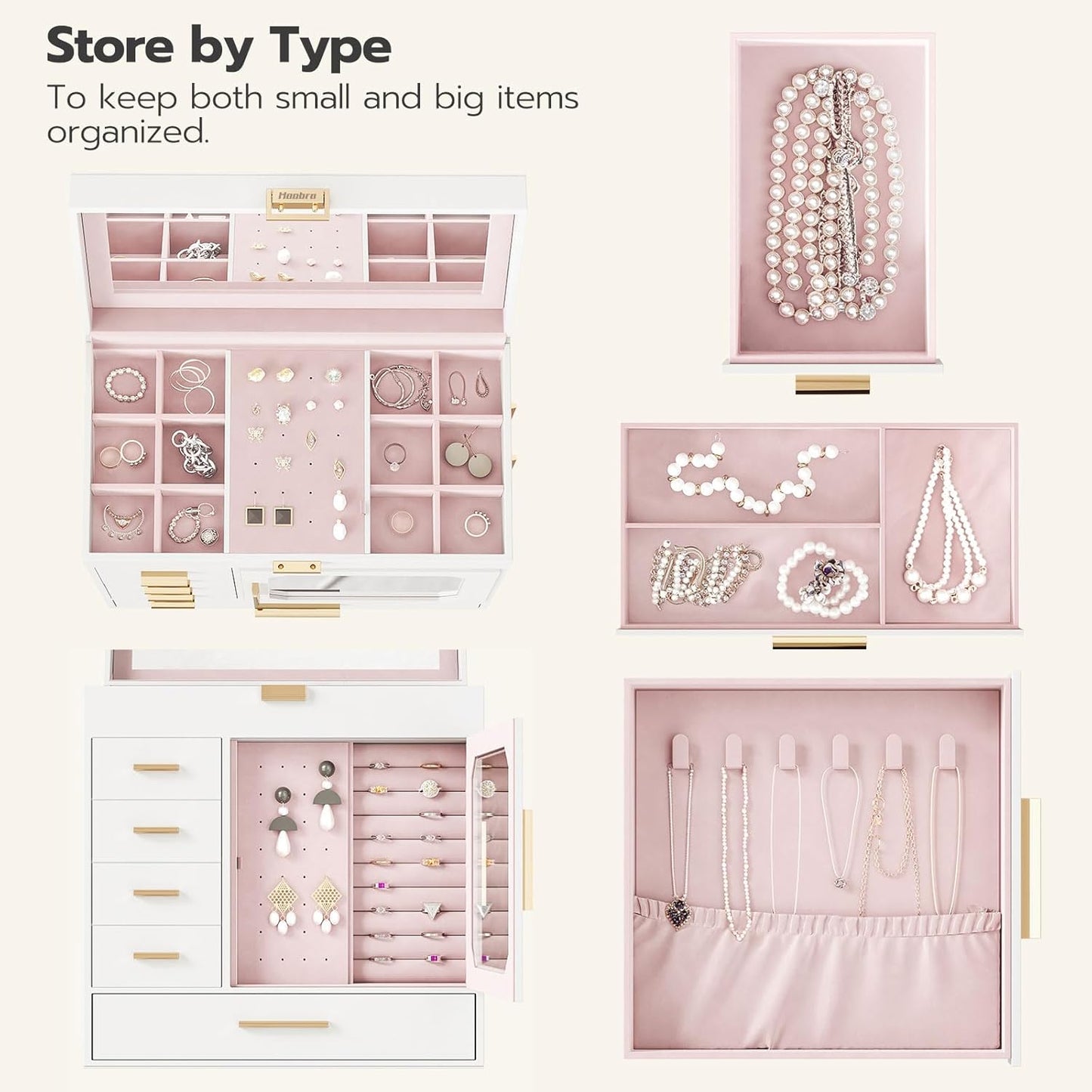 Jewelry Box with Mirror, Organizer Box with Capacious Storage Space, Jewelry Holder Organizer