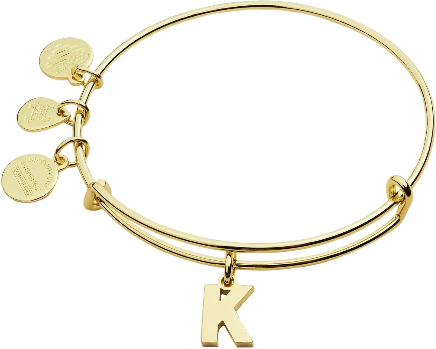 Alex and Ani Expandable Bangle for Women, Initials A to Z Letter Charms, Shiny Finish, 2 to 3.5 in