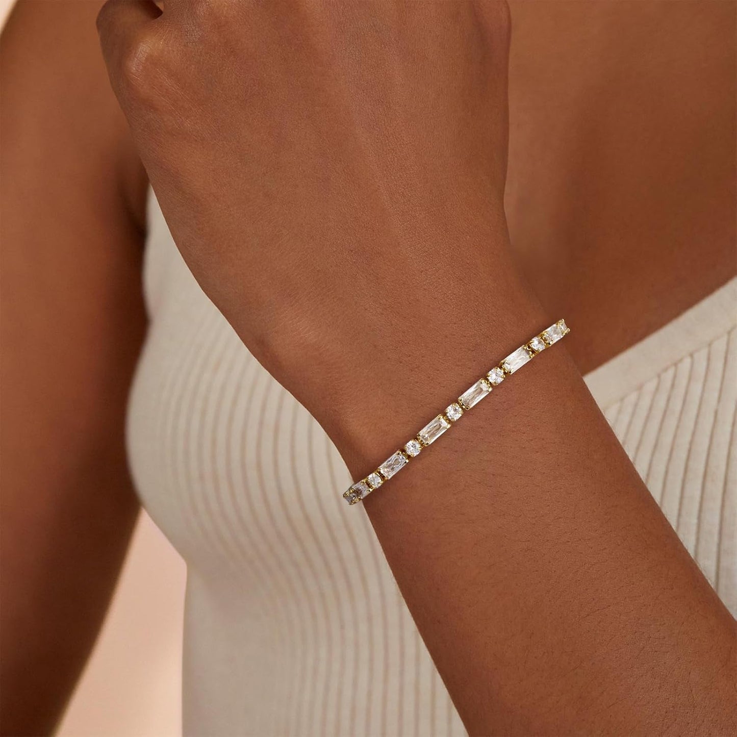 Tennis Bracelet for Women, 14K Gold Plated Cubic Zirconia Adjustable Slider Bracelets Trendy Jewelry Gift