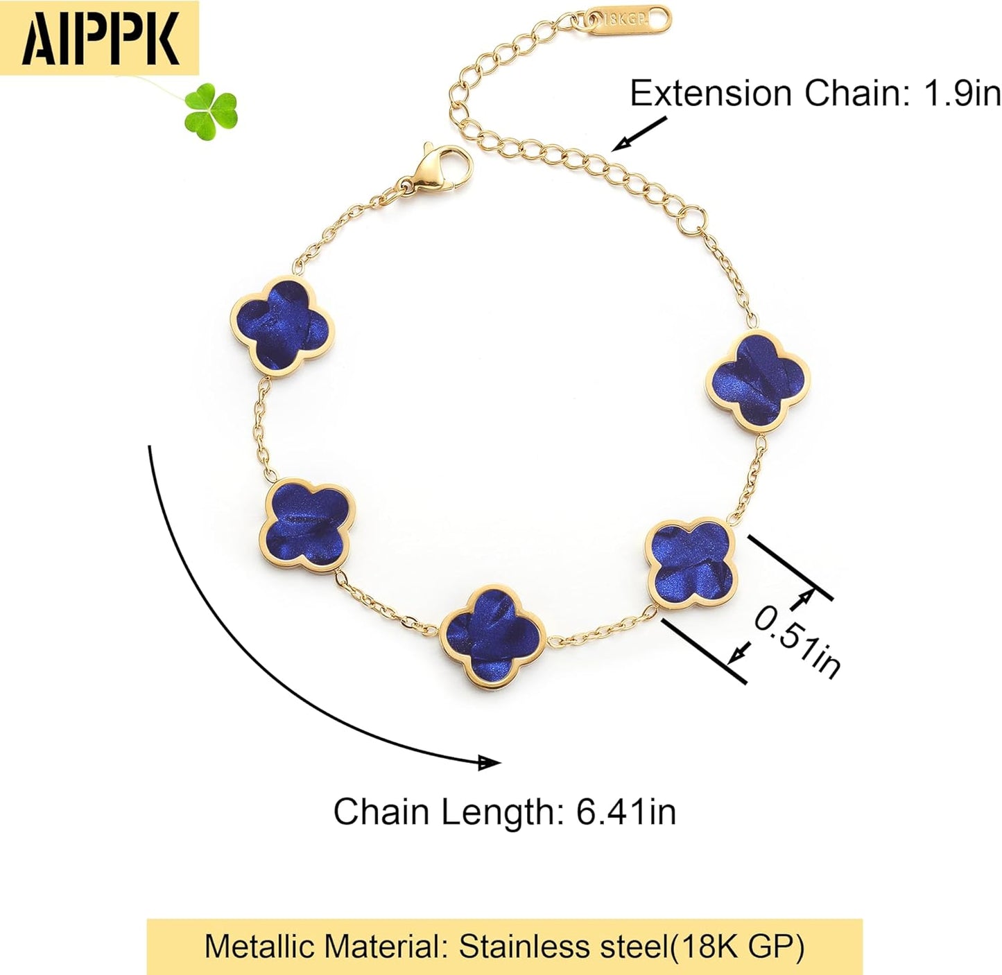 18K Gold Plated Clover Lucky Bracelet for Women White/Black/Red/Green Flower Four Leaf Link Bracelets