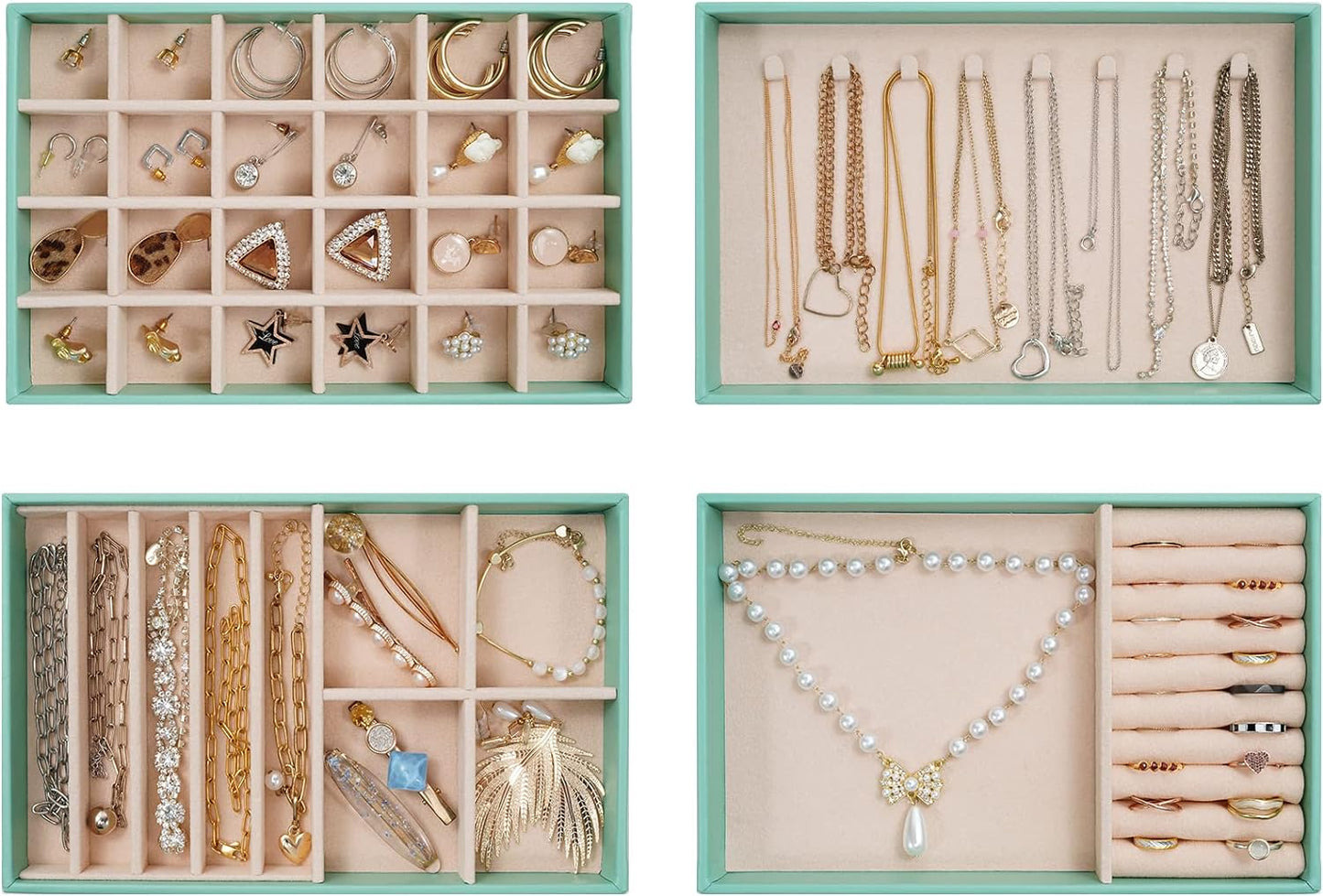 Stackable Jewelry Organizer Trays for Drawers, Storage for Earring Necklace Rings Bracelet with