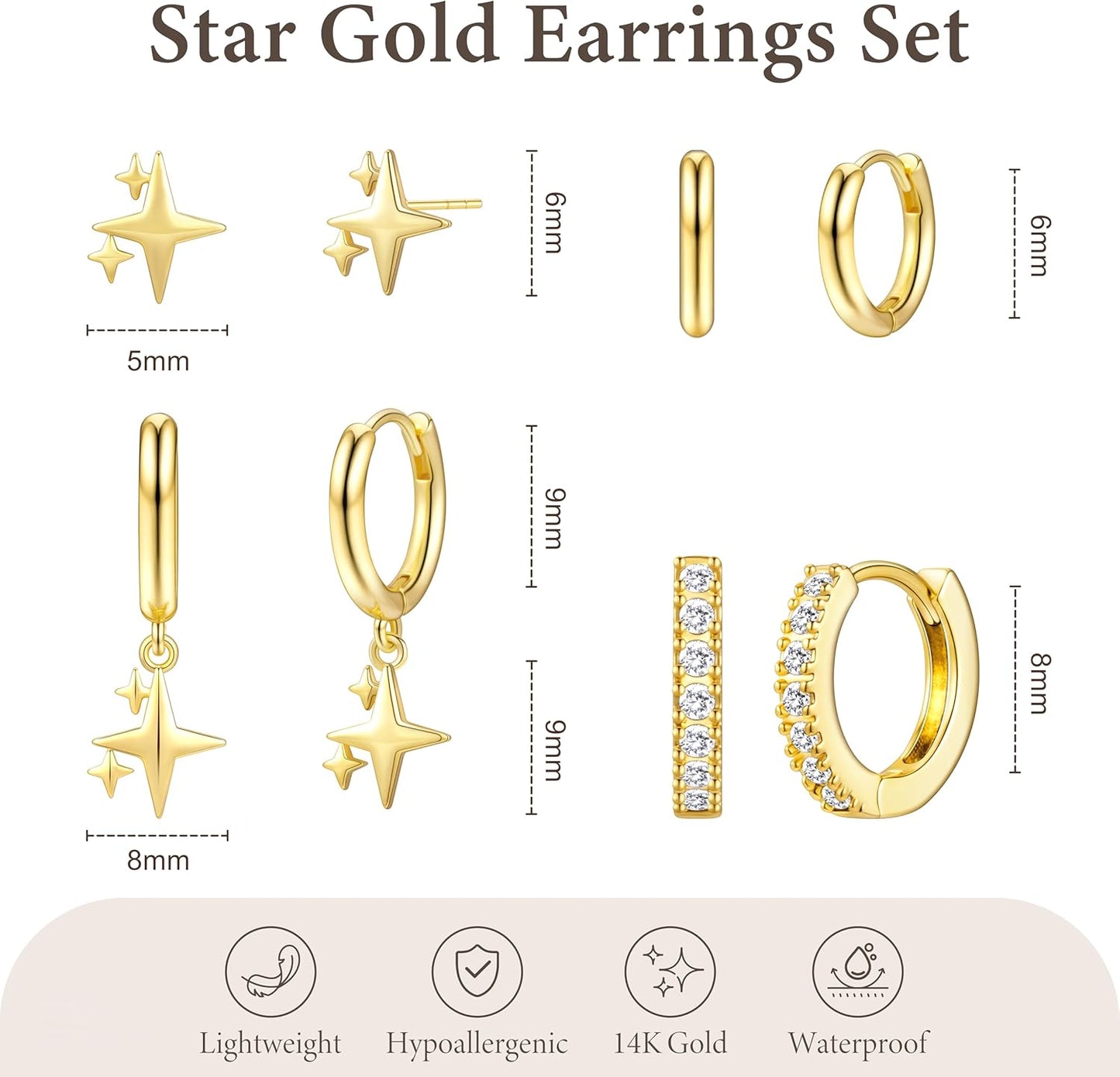 Small Gold Huggie Hoop Earrings Set for Women Men Hypoallergenic 14K Plated Stack Cartilage Earrings, Multiple Piercing