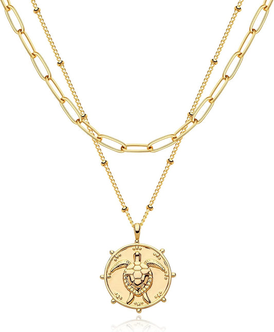 Layered Heart Necklace, Handmade 18K Gold Plated Dainty Choker With Arrow Bar Pendant for Women