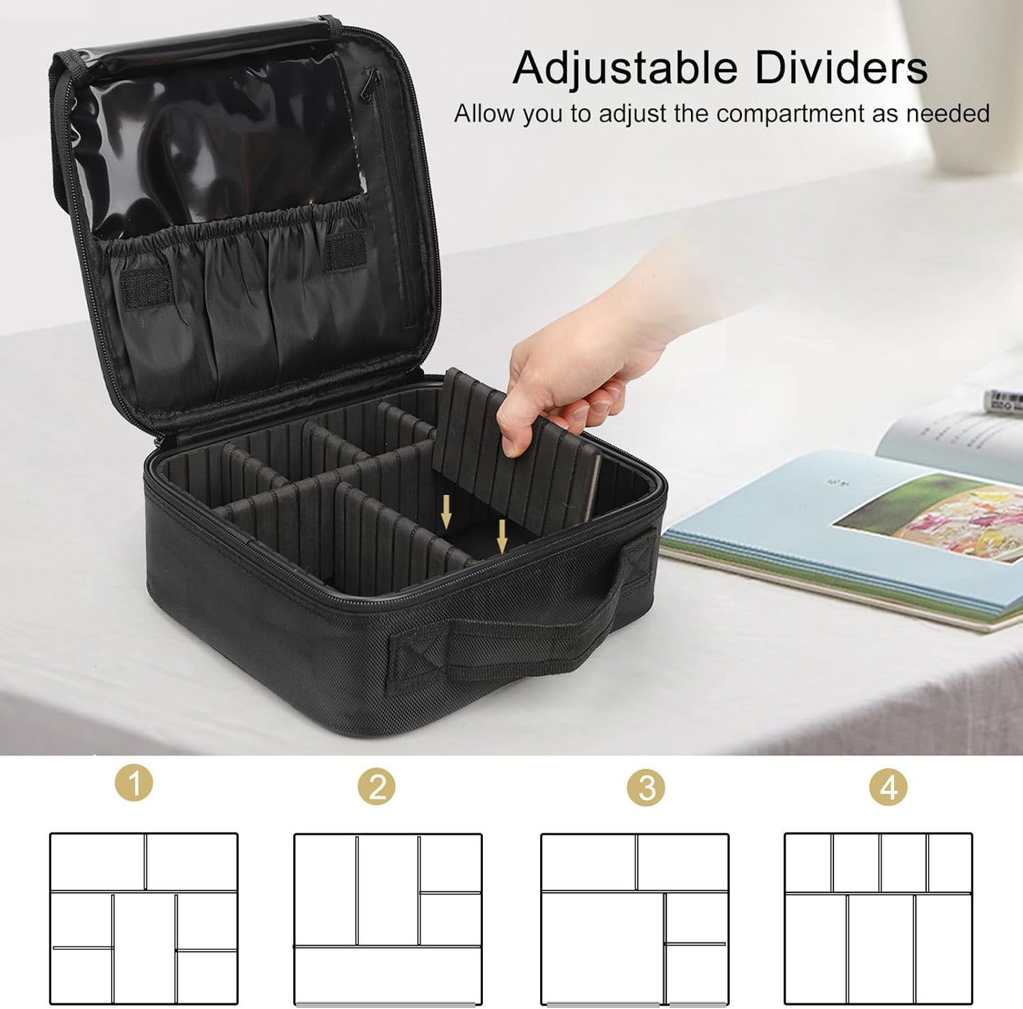 Travel Makeup Case Organizer Portable Artist Storage Bag with Adjustable Dividers