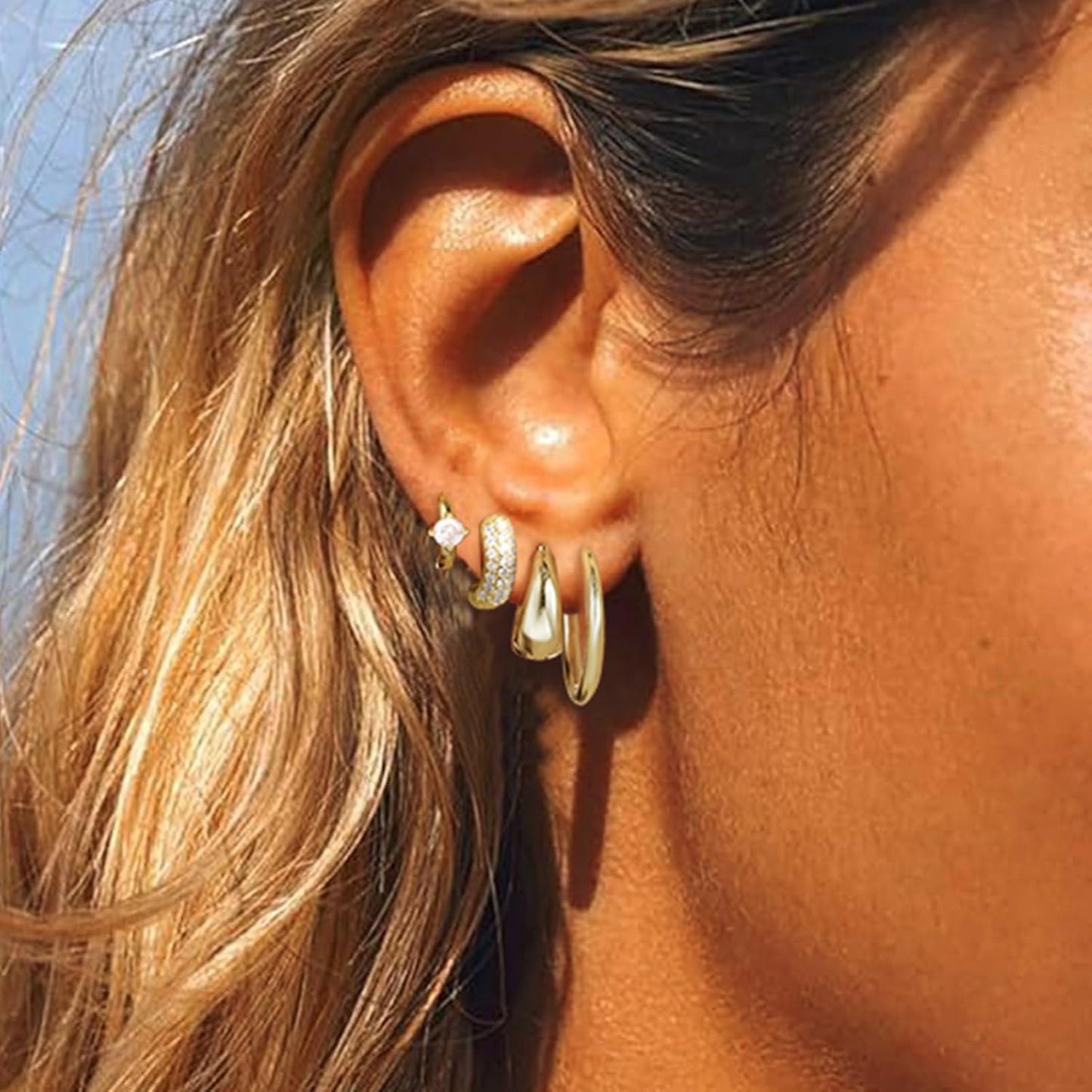 Small Gold Hoop Earrings Set for Women, 14K Gold Plated Lightweight Earrings Sets for Multiple Piercing