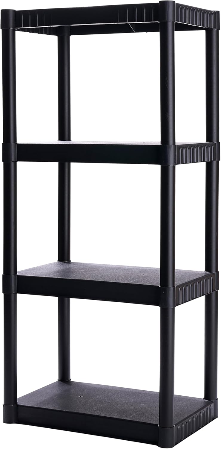 4-Shelf Plastic Storage Shelves, 48” x 23” x 14”,   Easy to Assemble, Durable Plastic Shelving Unit