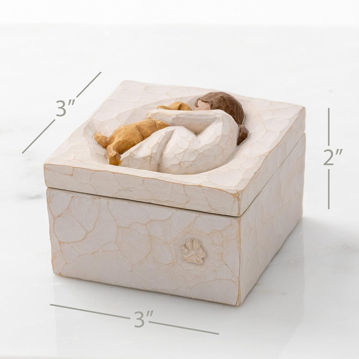 Box for Jewelry and Treasures with Bas-Relief Carving of Girl with Puppy Dog, Sculpted Hand-Painted Keepsake Box