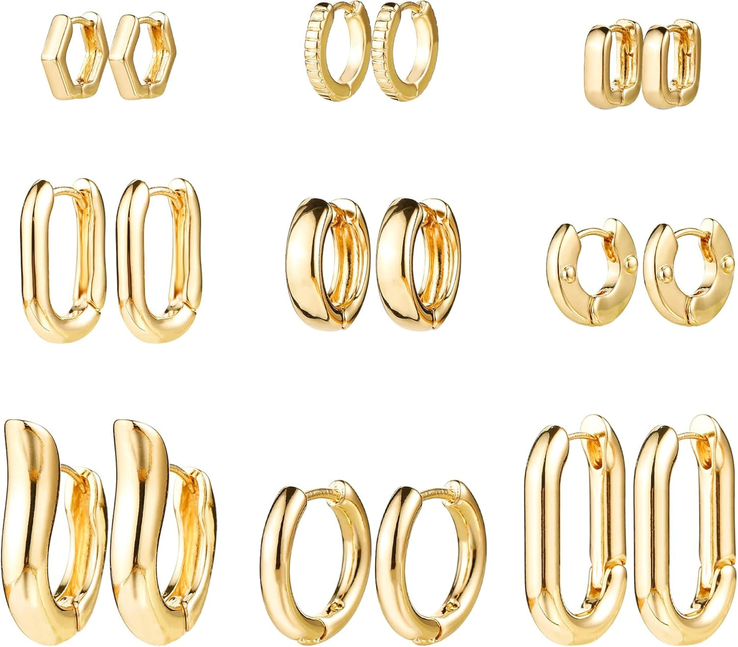 Gold Chunky Hoop Earrings Set for Women, 14K Gold Plated Twisted Huggie Hoop Earring, Thick Open Hoops Set Lightweight