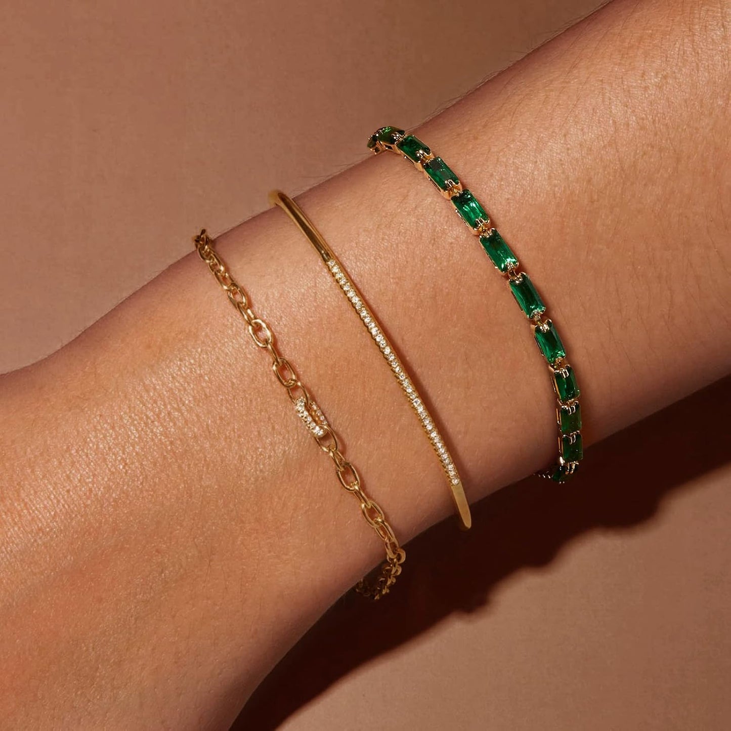 Tennis Bracelet for Women, 14K Gold Plated Cubic Zirconia Adjustable Slider Bracelets Trendy Jewelry Gift