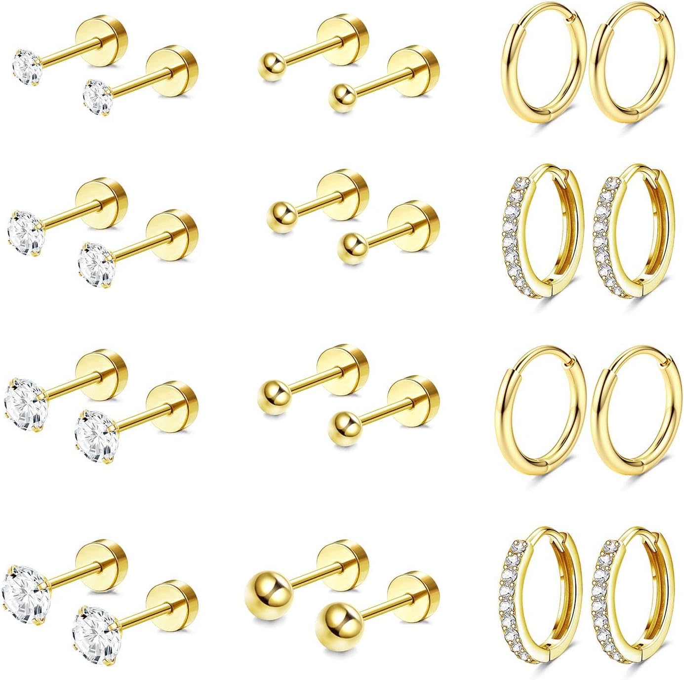 Jstyle Surgical Steel Earrings for Sensitive Ears 14K Gold Flat Back Earrings for Women Men Small Stainless Steel Earrings