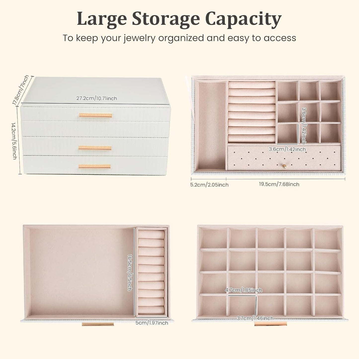 Jewelry Box Organizer with 2 Drawers, 3-Tier Large Jewelry Holder Organizer Box
