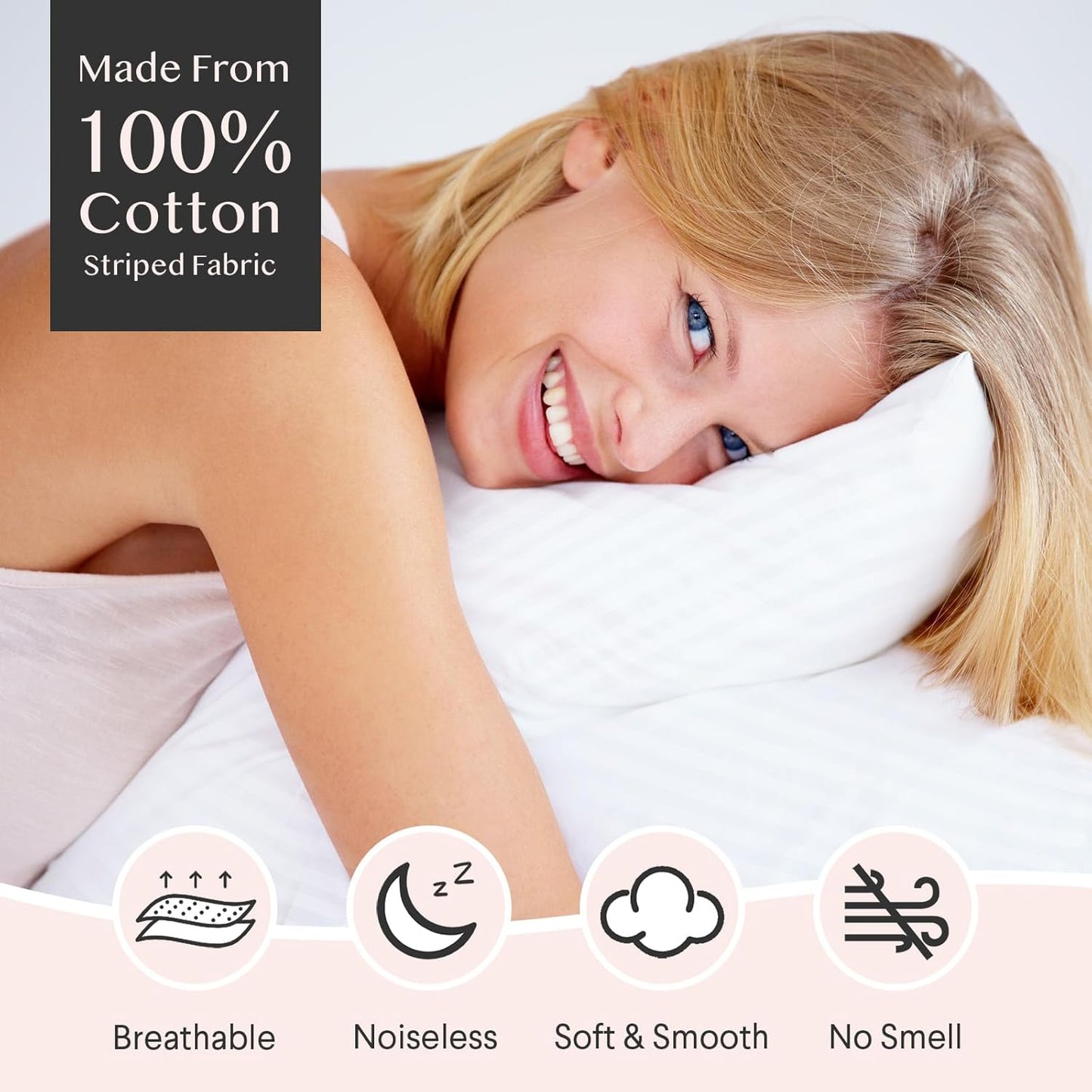 600TC 100% Cotton Pillow Protectors, Standard Size (20x26), 4 Pack, Oeko-TEX Certified, Hotel Grade Pillow Cover with Silent Zipper, Zip Up Pillow Cases, White