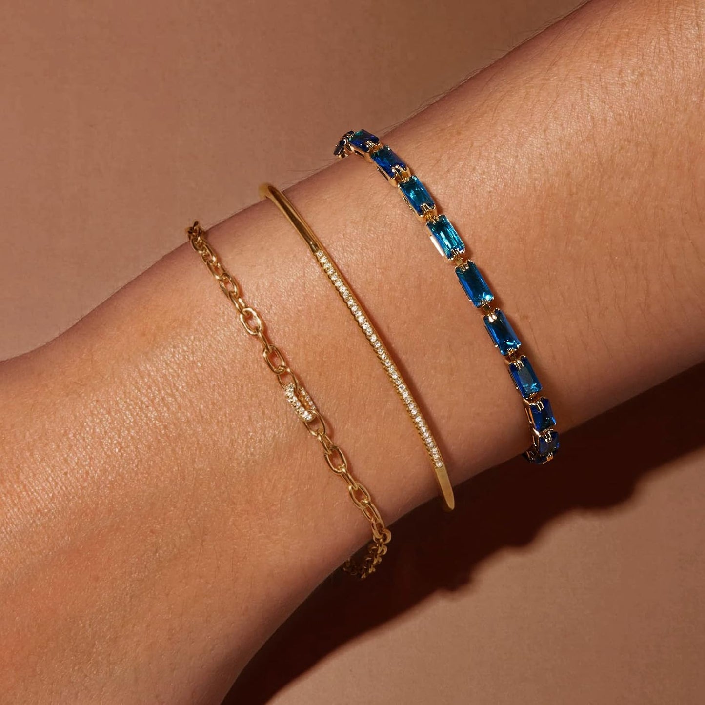 Tennis Bracelet for Women, 14K Gold Plated Cubic Zirconia Adjustable Slider Bracelets Trendy Jewelry Gift