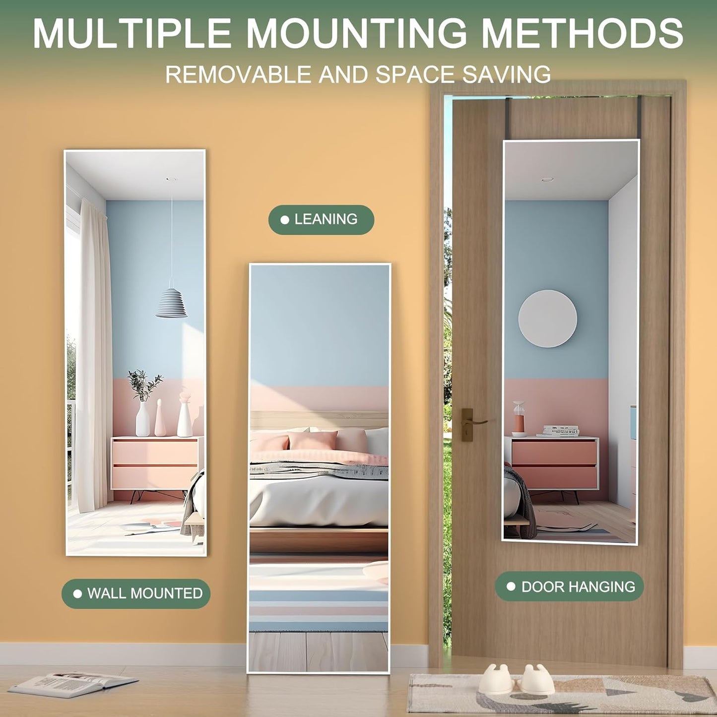Door Mirror Full Length, 51 x 16 Inch Full Body Wall Mirror Over The Door Hanging Mirror