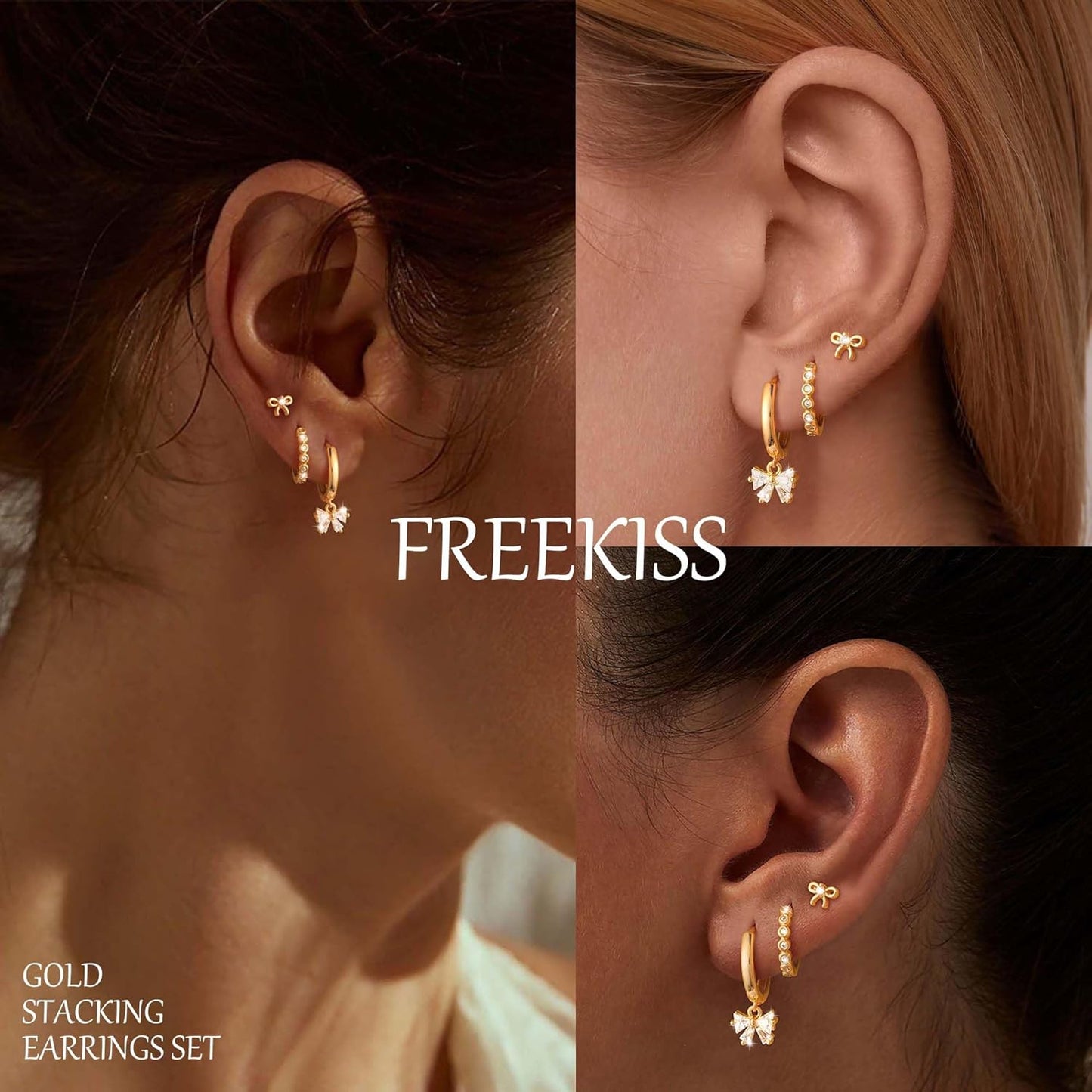 Freekiss 3 Pairs Gold Hoop Earrings Set: Dainty Stud Earrings Trendy Small 14K Gold Plated Hypoallergenic Dangle Cartilage