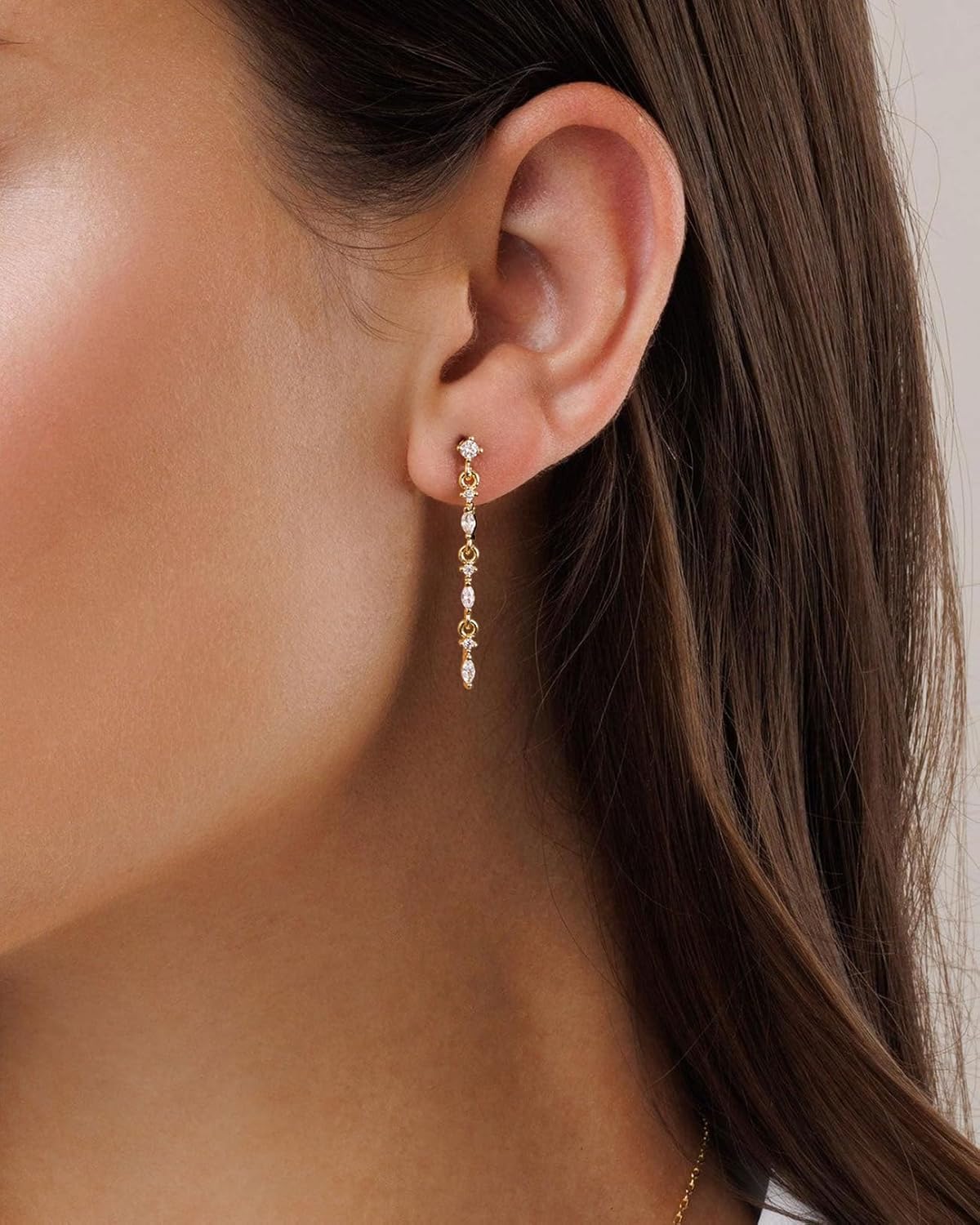 Cubic Zirconia Earrings - 14K Gold Plated Cubic Zirconia CZ Wedding Earrings for Women Bridal Bridesmaid