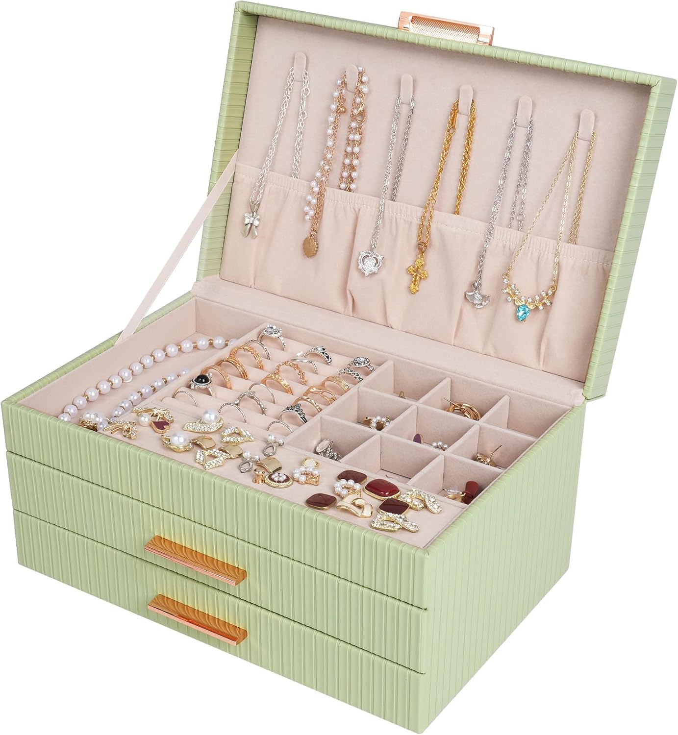 Jewelry Box Organizer with 2 Drawers, 3-Tier Large Jewelry Holder Organizer Box