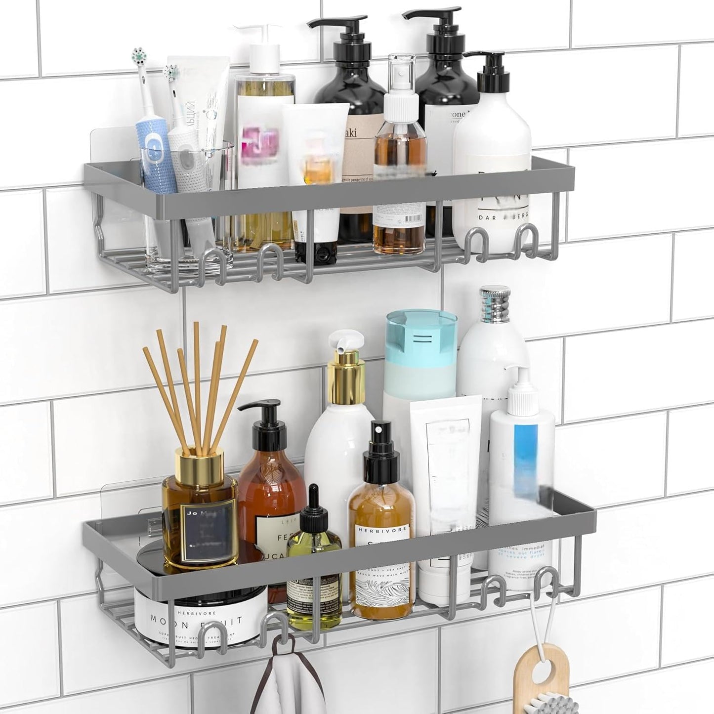 Shower Caddy Shelf Organizer Rack, Self Adhesive Black Bathroom Shelves Basket