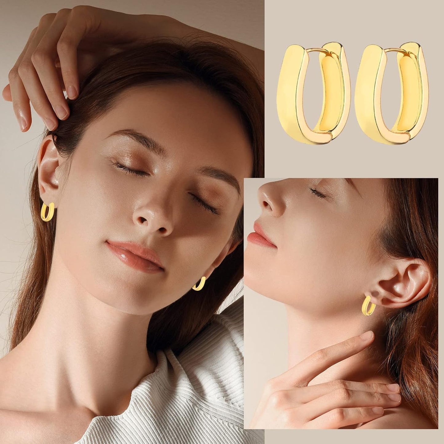 Chunky Hoop Earrings Set 14K Gold Hoop Earrings for Women Hypoallergenic, Thick Hoops Earring set, Twist Huggie Hoop Earring