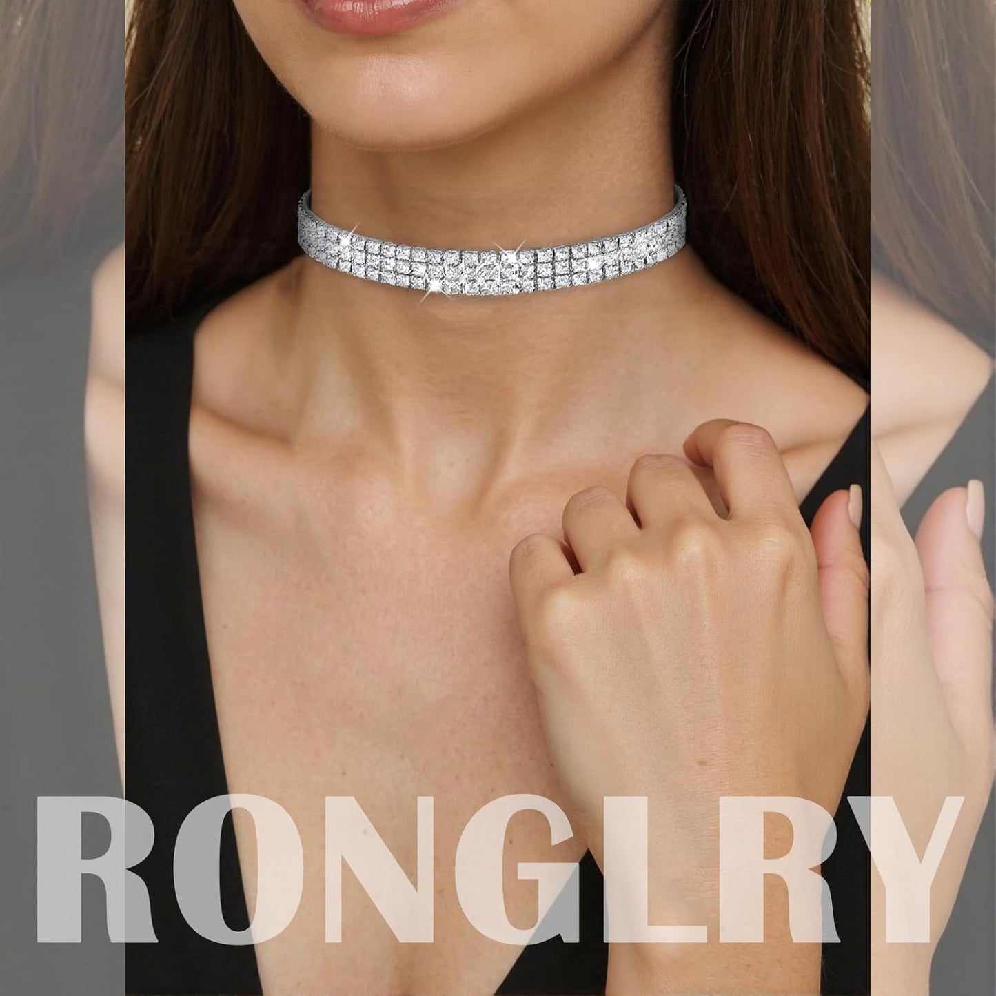 Silver Rhinestone Choker Necklace for Women, Sparkly Crystal Diamond Choker for Party Prom Wedding Jewelry Accessories