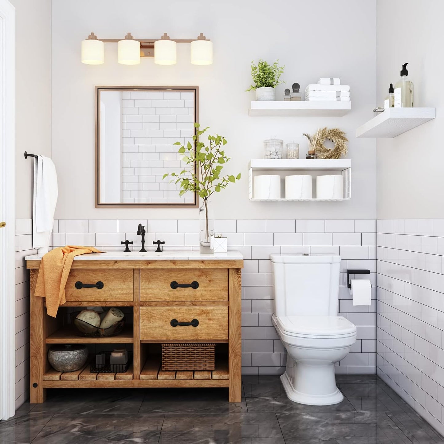 Bathroom Shelves Over Toilet - Wall Mounted Floating Shelves  16 inch Set of 3