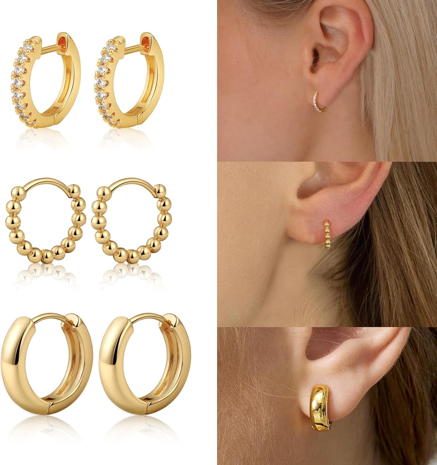 Gold Hoop Earrings Set for Women Trendy, 14K Gold Plated Lightweight Small Gold/Silver Hoop Earrings for Women Chunky Open