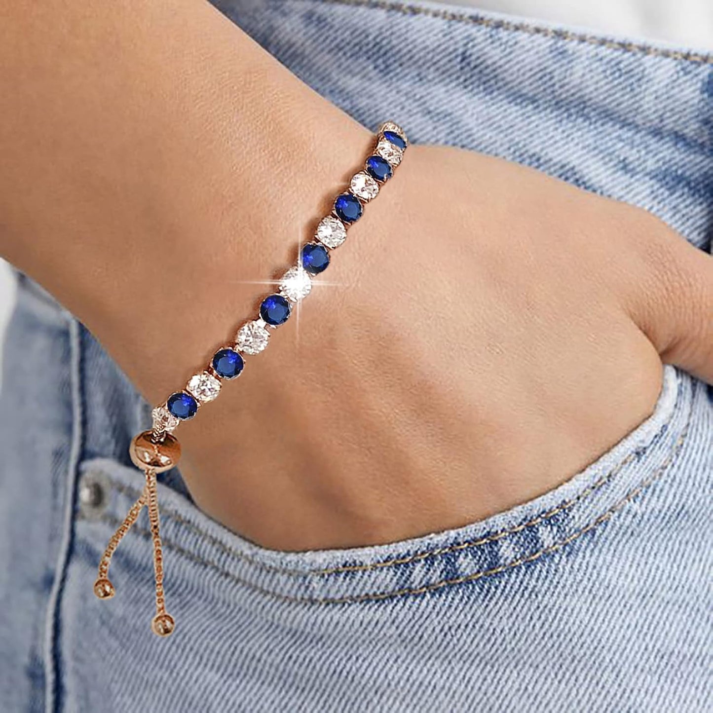 Tennis Bracelets for Women White Gold Plated Diamond AAA+ Cubic Zirconia CZ Dainty Classic Adjustable Slider