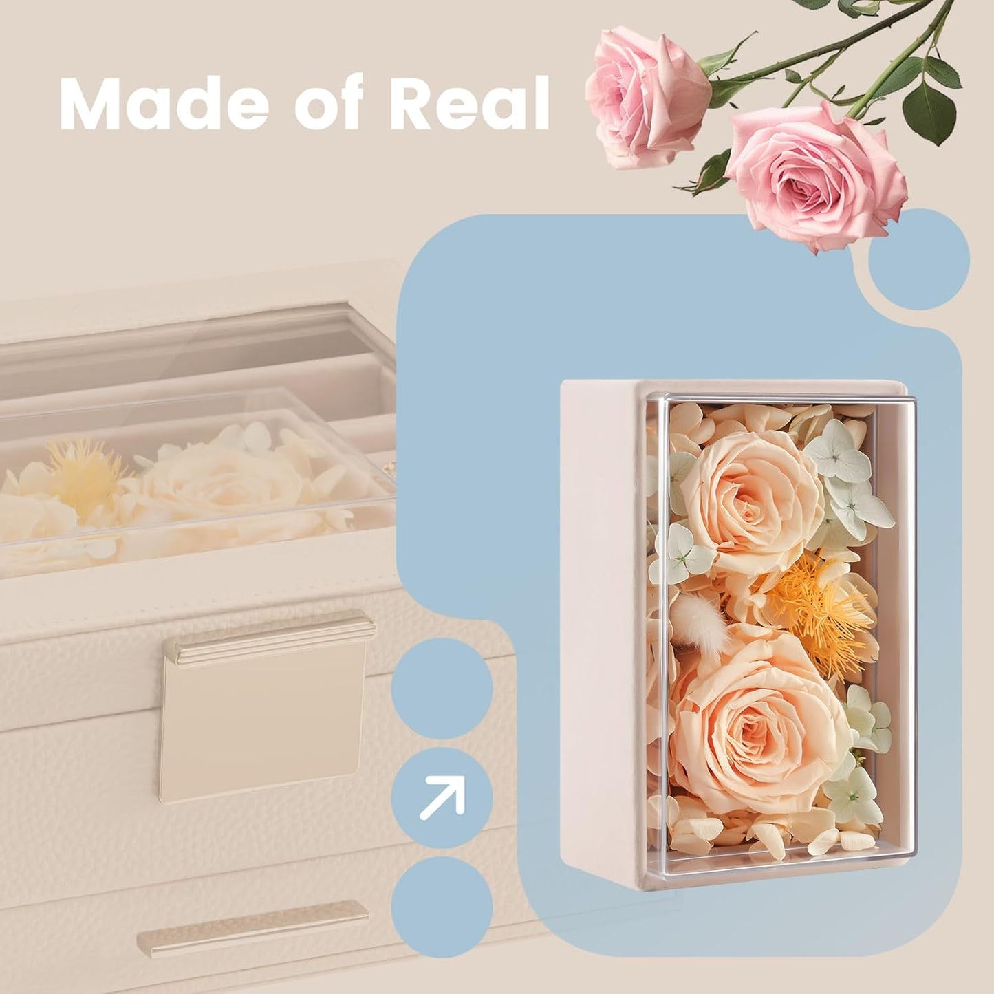 Jewelry Organizer with Glass Lid, 2-Layer Jewelry Box Case with Drawer, Gift for Women Mom