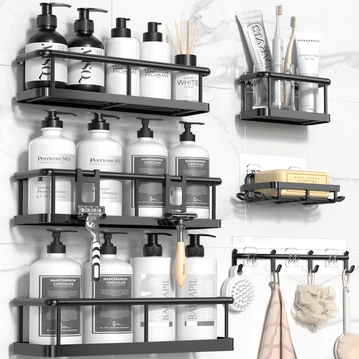 Shower Caddy, No Drilling 6 Pack Large Capacity Bathroom Shelves for Kitchen & Home Decor