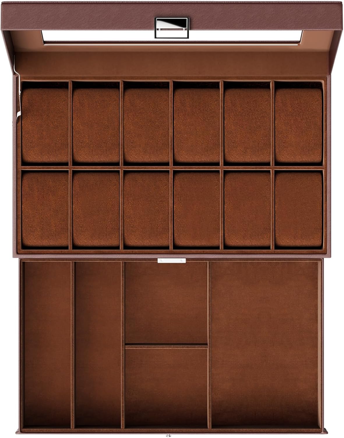 12 Slot Men Watch Case With Drawer, Watch Display Case With Glass Lid, 2-Layer Watch Holder Organizer