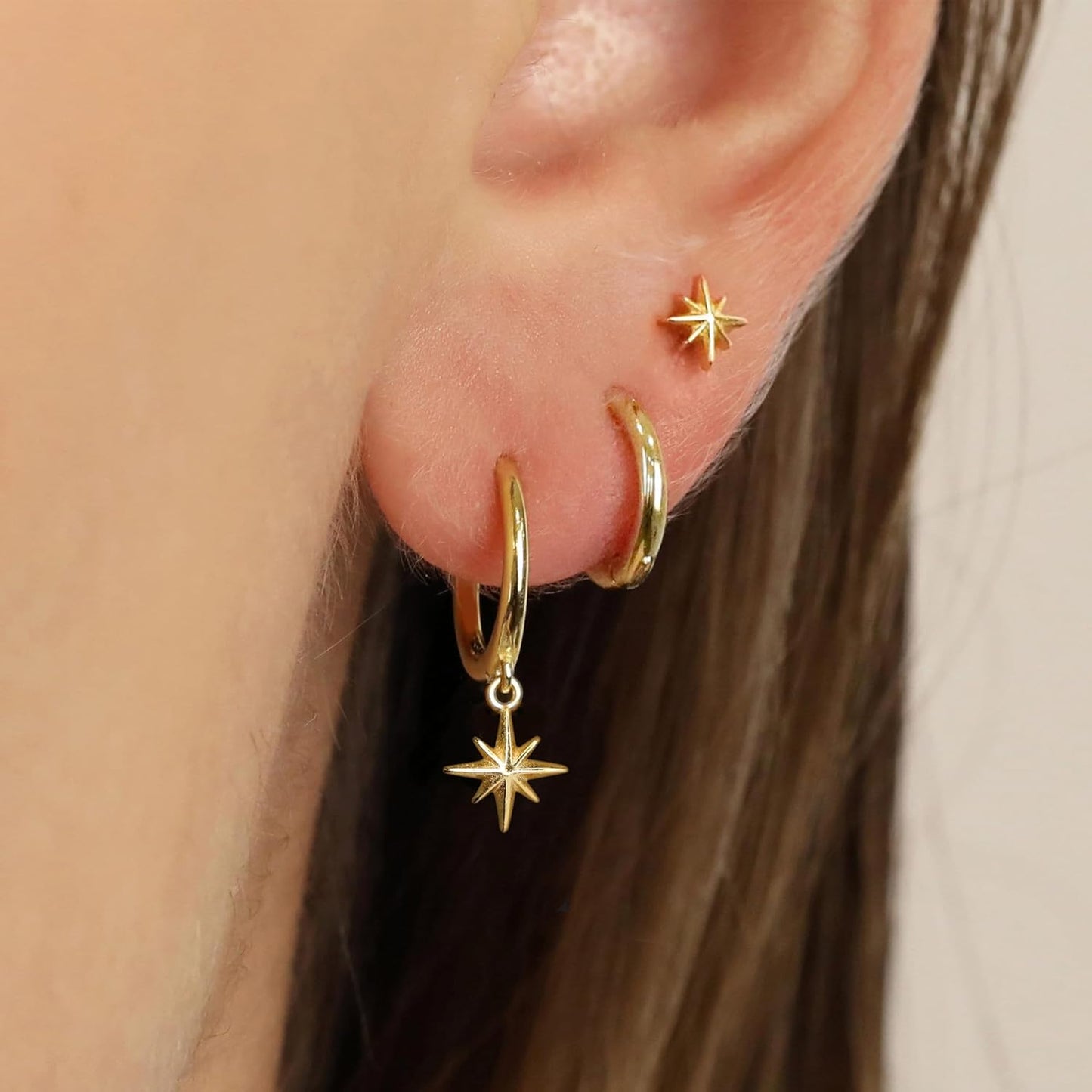 Freekiss 3 Pairs Gold Hoop Earrings Set: Dainty Stud Earrings Trendy Small 14K Gold Plated Hypoallergenic Dangle Cartilage