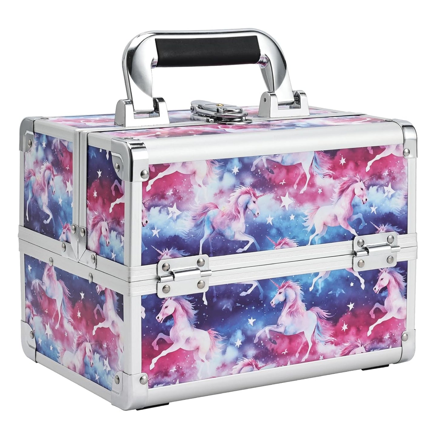 Makeup Organizer Portable Cosmetic Box Storage with 2 Trays Mirror Locking Make Up Travel Case