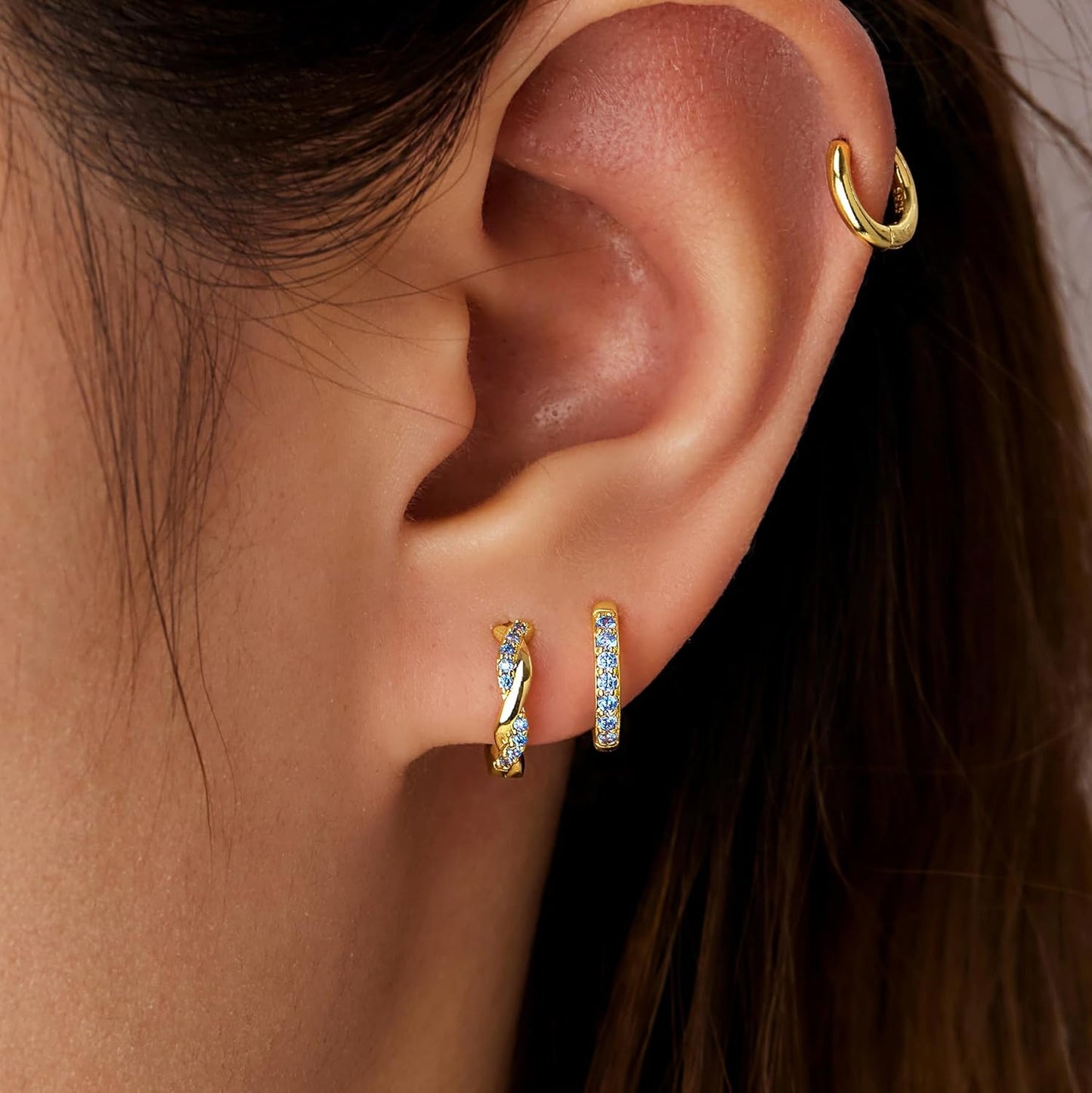 Inerney Gold Huggie Hoop Earrings Set for Women, Dainty Small Sterling Silver Earring Stacks Hypoallergenic Jewelry for Multiple Piercings
