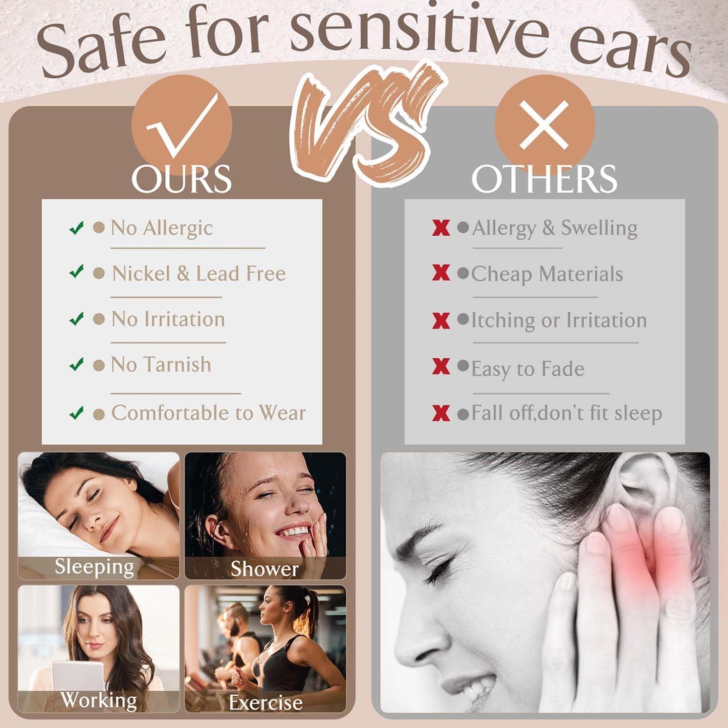 Jstyle Surgical Steel Earrings for Sensitive Ears 14K Gold Flat Back Earrings for Women Men Small Stainless Steel Earrings