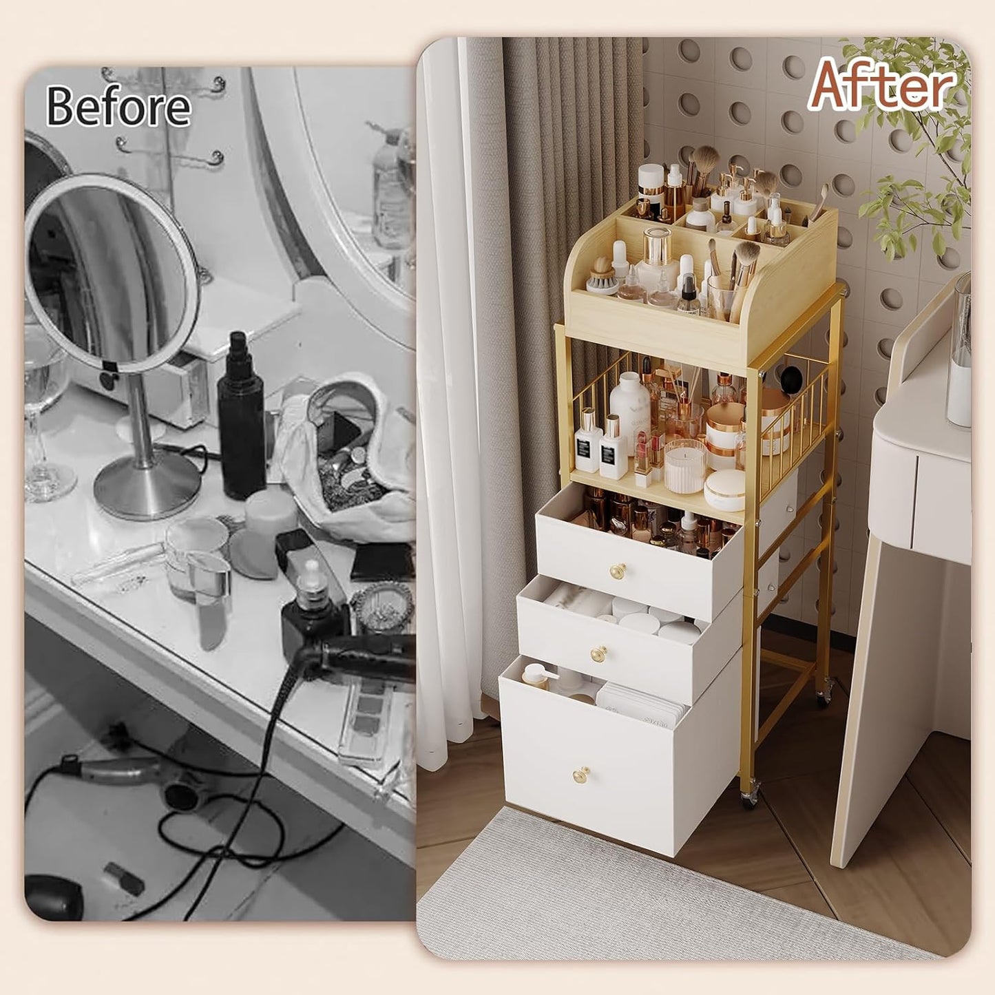 Makeup Organizer Cart with Drawers, Floor Skincare Organizers Make Up Organizers
