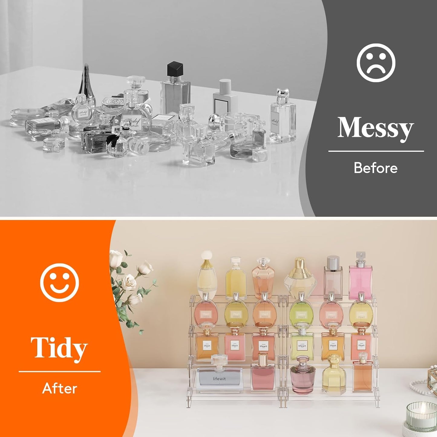 4 Tier Perfume Stand Organizer for Women, Plastic Display Riser, Tool-Free Assembly