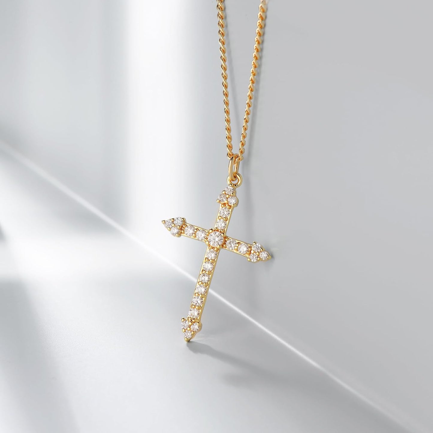 Cross Necklace 14K Plated Dainty Chain, Minimalist Faith Pendant Religious Prayer Jewelry Gift