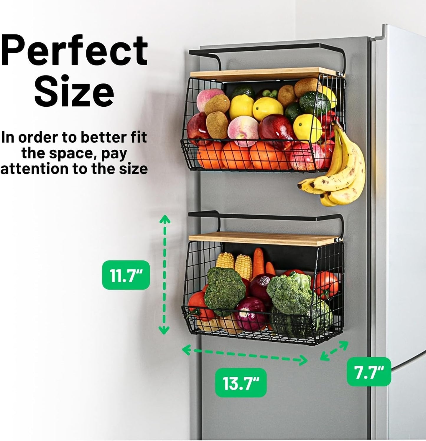 Magnetic Shelf for Fridge with Wood Lid, Fruit Potato and Onion Storage Bins, Pantry Organizers & Storage