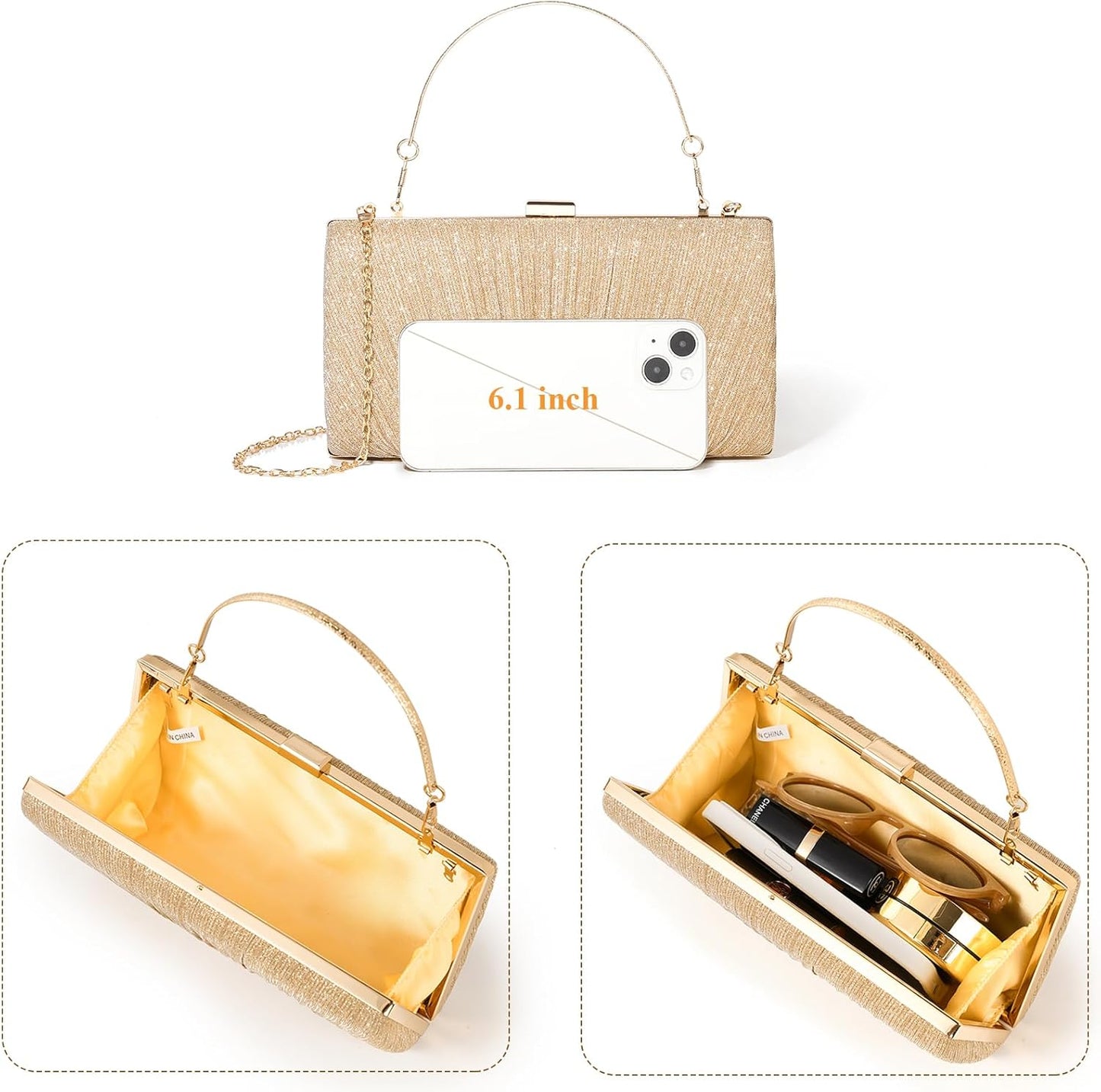 Clutch Purses for Women Pleated Evening Handbag with Chain Prom, Cocktail, and Wedding
