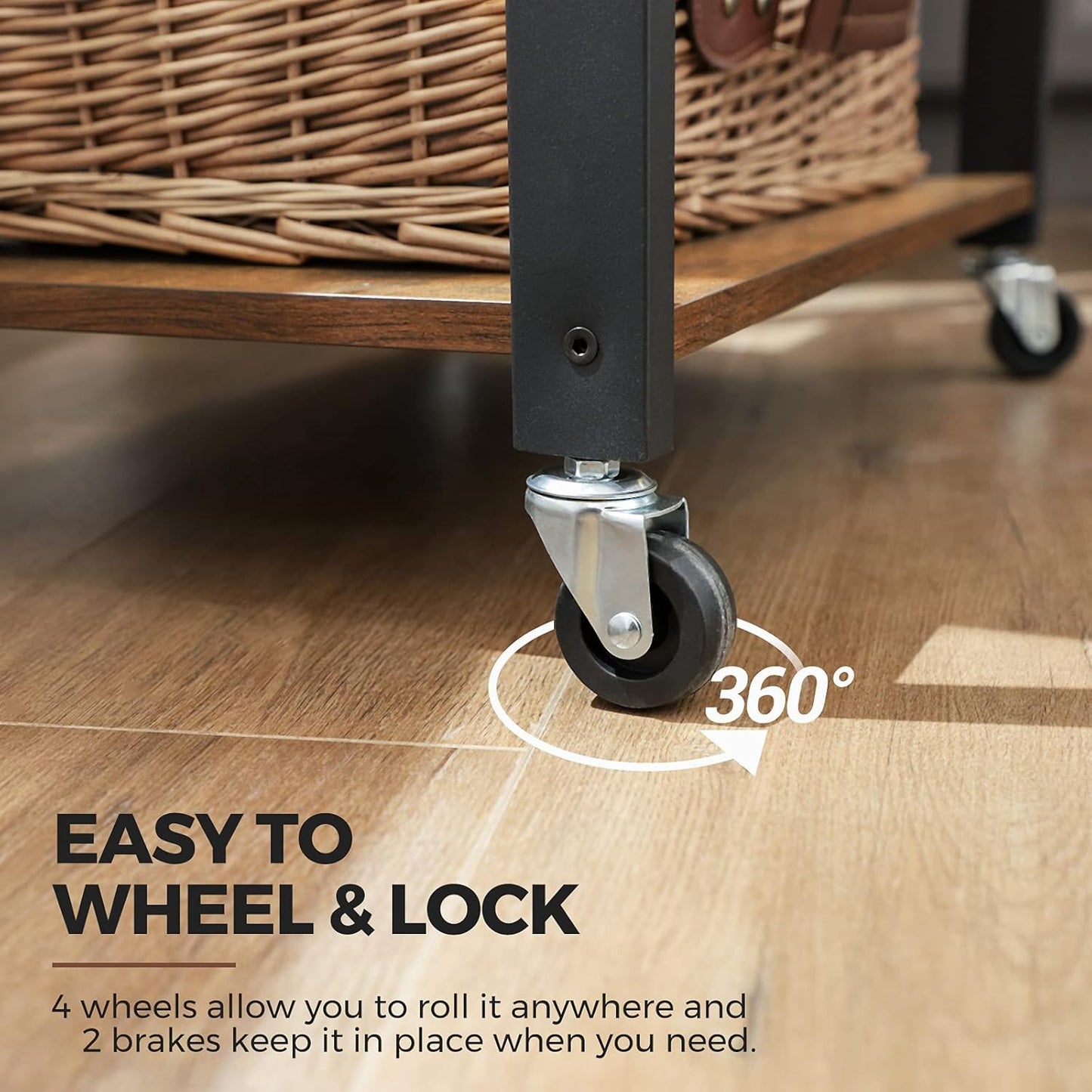 Kitchen Shelf on Wheels, Serving Cart with 3 Shelves,with 6 Hooks