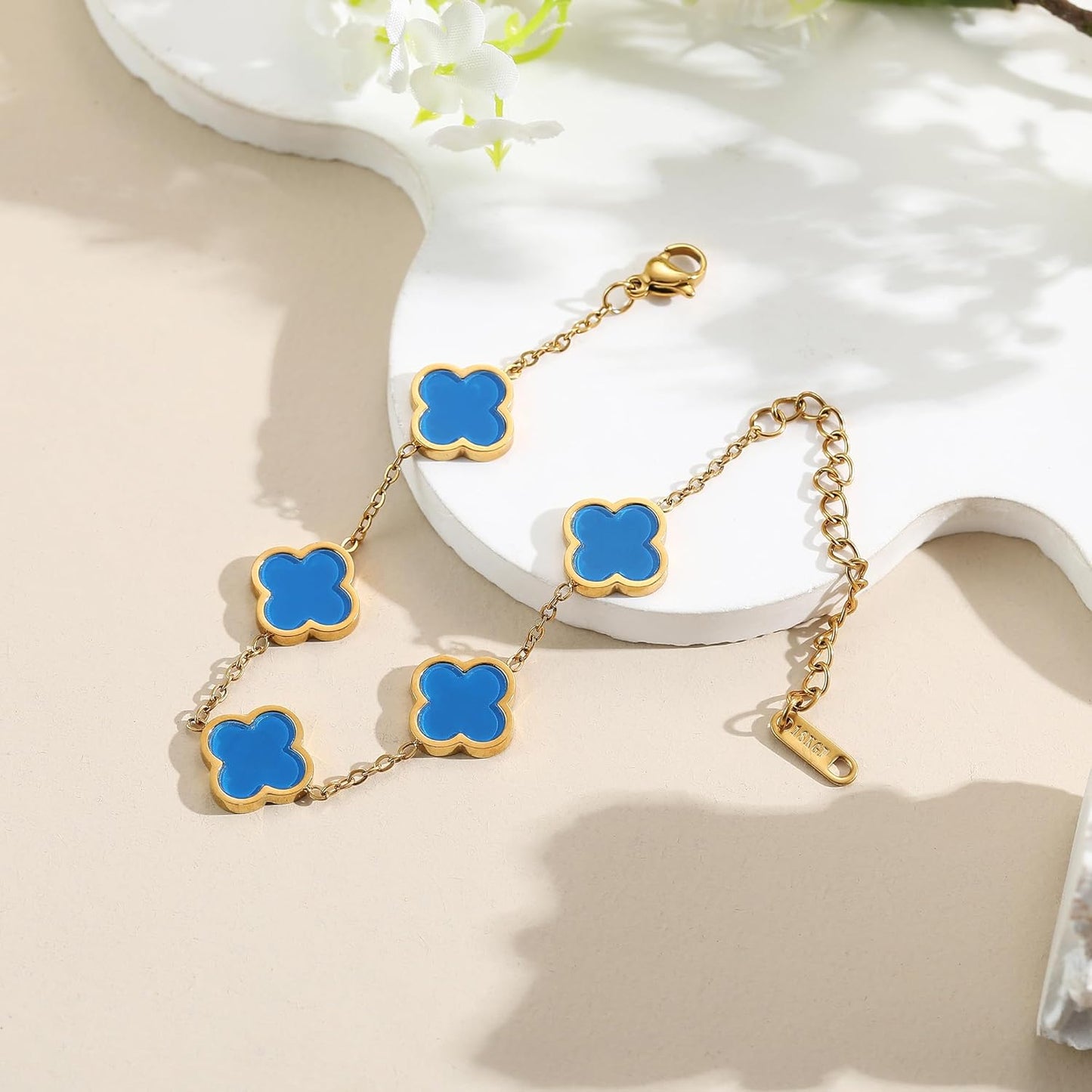 18K Gold Plated Clover Lucky Bracelet for Women White/Black/Red/Green Flower Four Leaf Link Bracelets