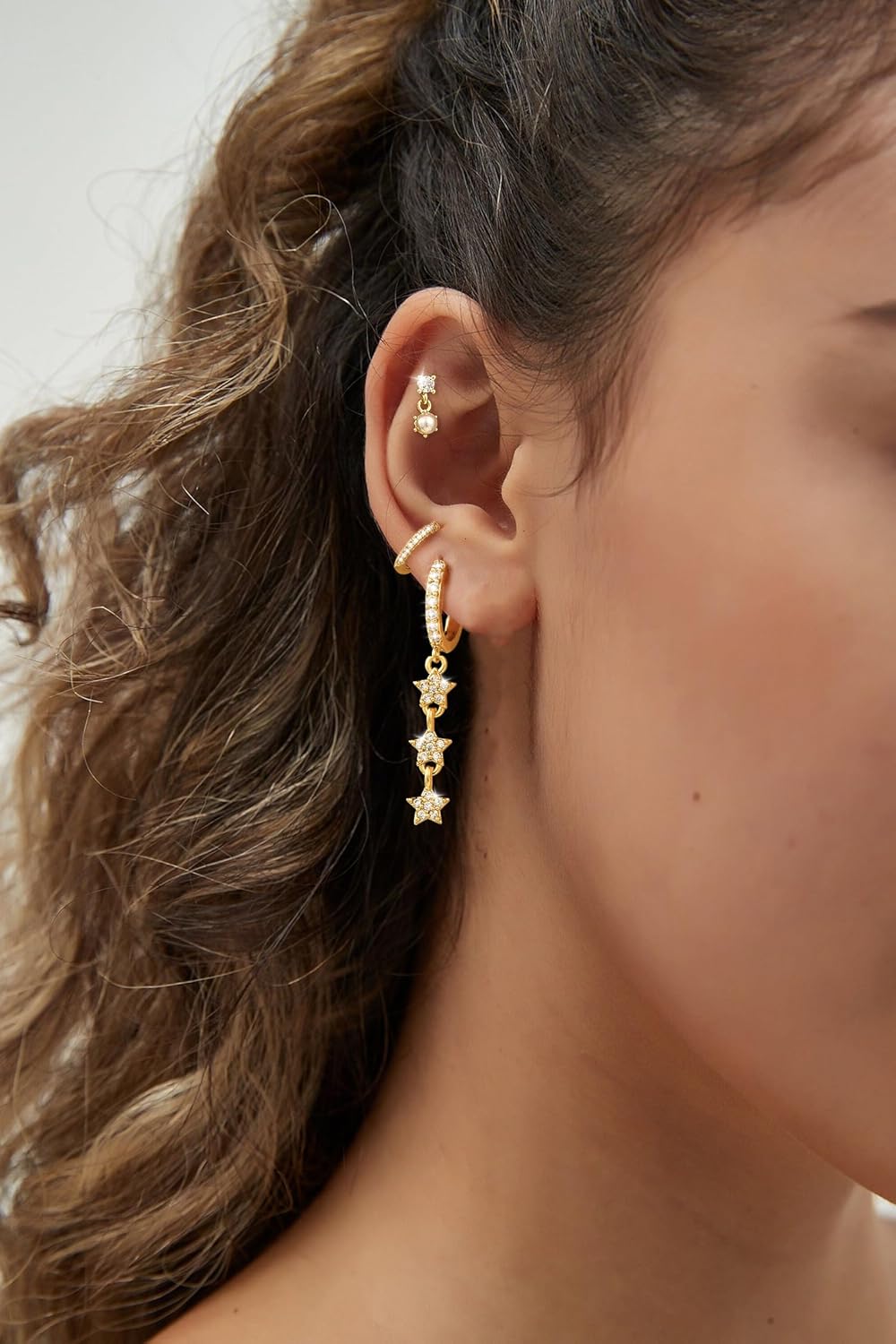 Pearl Dangle Hoop Earrings for Women - Dainty14K Gold Plated Small Drop Chain Hoops Trendy Earring Sets for