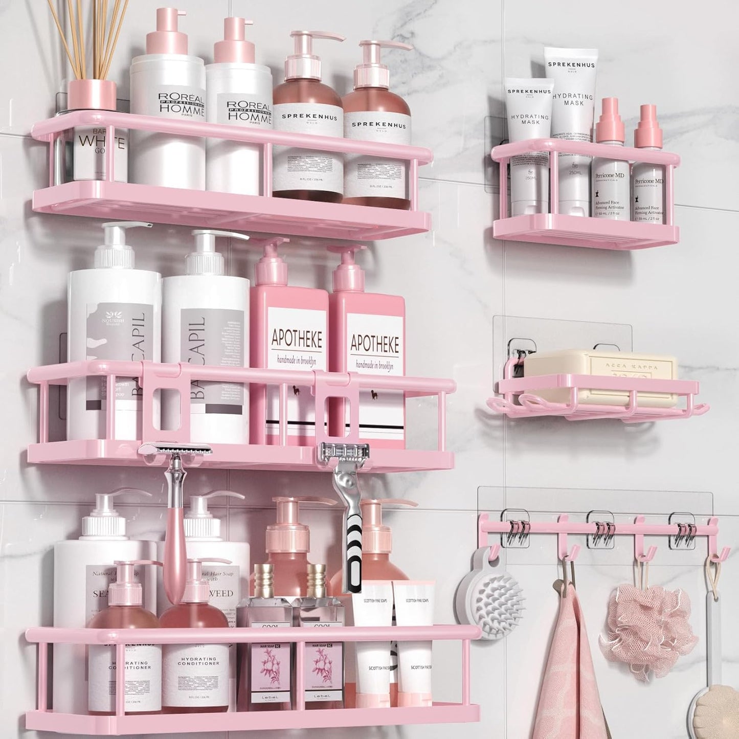 Shower Caddy, No Drilling 6 Pack Large Capacity Bathroom Shelves for Kitchen & Home Decor