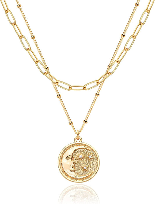 Layered Heart Necklace, Handmade 18K Gold Plated Dainty Choker With Arrow Bar Pendant for Women