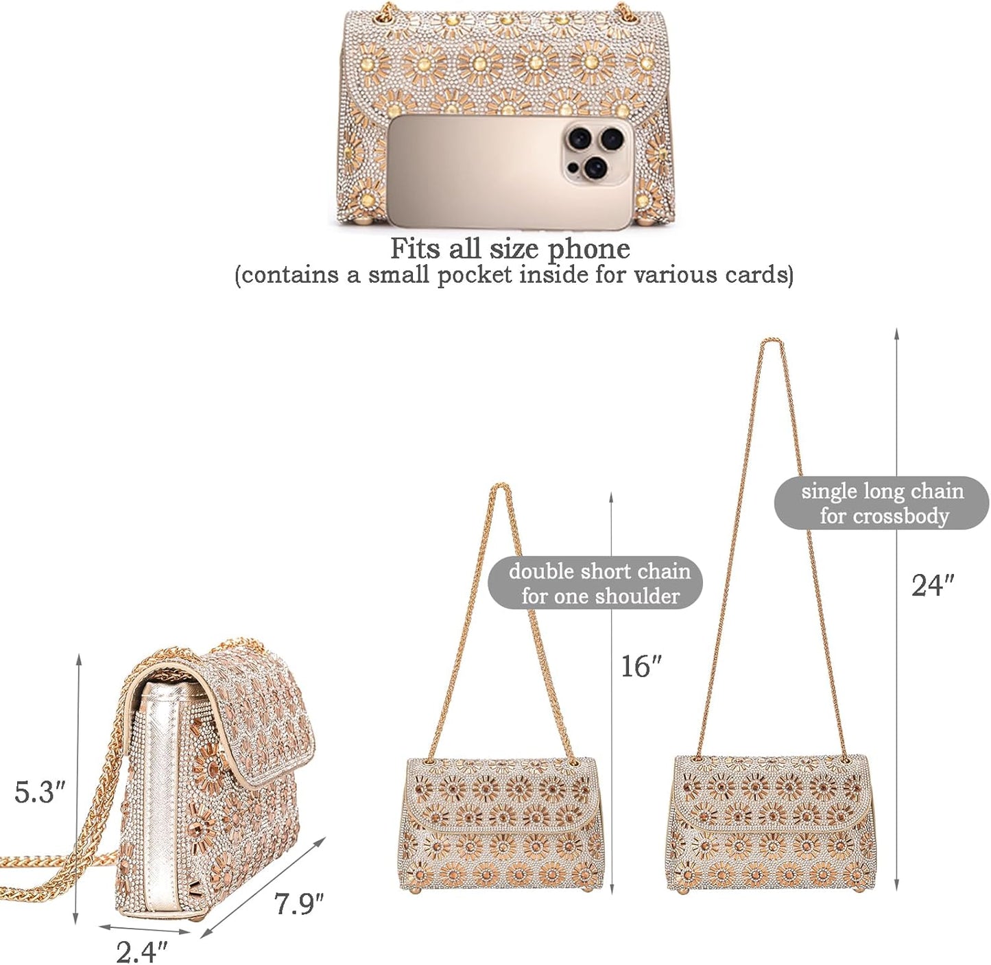 Shoulder Bags Crossbody Bag Purses Handbags Crystals Rhinestone Evening Bag for Women Clutch Purse